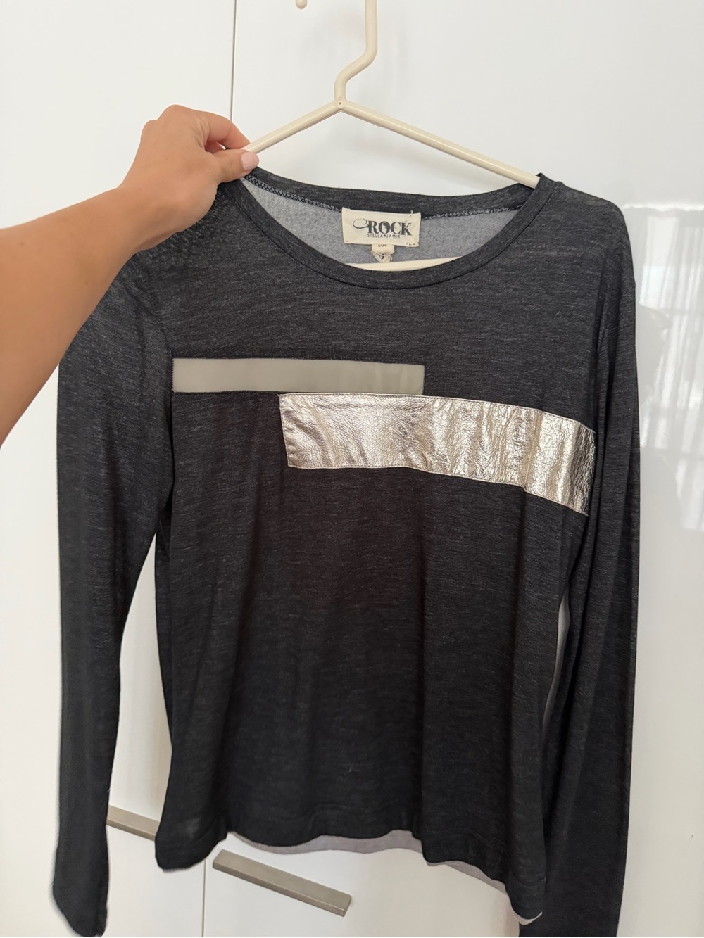 🗽🩶Stella & Jamie Black Long Sleeve Top with Silver Metallic and SEE THROUGH Pane